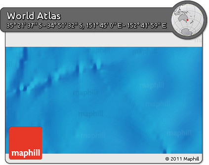 Shaded Relief 3D Map of the Area around 35° 6' 5" S, 152° 13' 29" E