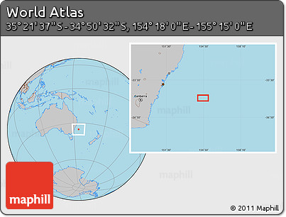 Gray Location Map of the Area around 35° 6' 5" S, 154° 46' 30" E