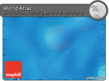 Physical Map of the Area around 35° 6' 5" S, 155° 37' 30" E
