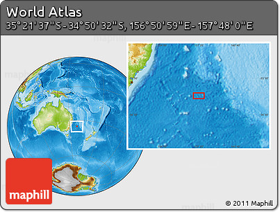 Physical Location Map of the Area around 35° 6' 5" S, 157° 19' 29" E