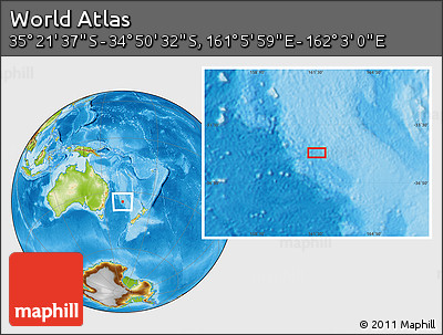 Physical Location Map of the Area around 35° 6' 5" S, 161° 34' 29" E