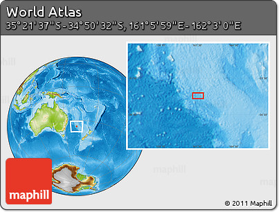 Physical Location Map of the Area around 35° 6' 5" S, 161° 34' 29" E