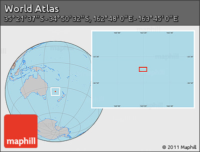 Gray Location Map of the Area around 35° 6' 5" S, 163° 16' 30" E