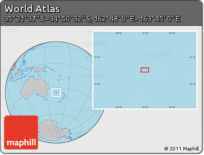 Gray Location Map of the Area around 35° 6' 5" S, 163° 16' 30" E