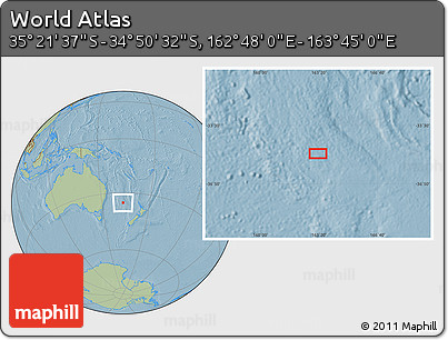 Savanna Style Location Map of the Area around 35° 6' 5" S, 163° 16' 30" E, hill shading