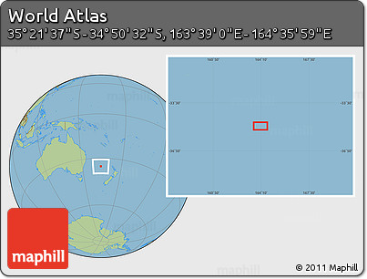 Savanna Style Location Map of the Area around 35° 6' 5" S, 164° 7' 30" E