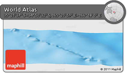 Physical Panoramic Map of the Area around 35° 6' 5" S, 165° 49' 29" E