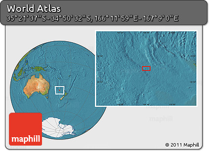 Satellite Location Map of the Area around 35° 6' 5" S, 166° 40' 30" E
