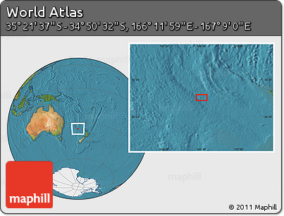 Satellite Location Map of the Area around 35° 6' 5" S, 166° 40' 30" E