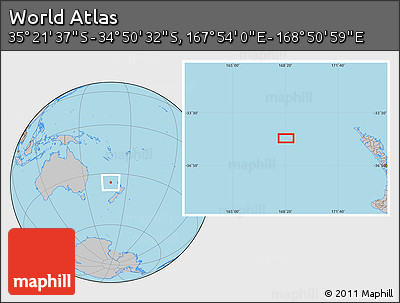 Gray Location Map of the Area around 35° 6' 5" S, 168° 22' 30" E