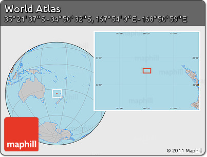 Gray Location Map of the Area around 35° 6' 5" S, 168° 22' 30" E