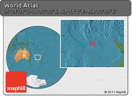 Satellite Location Map of the Area around 35° 6' 5" S, 168° 22' 30" E