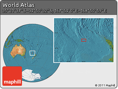 Satellite Location Map of the Area around 35° 6' 5" S, 168° 22' 30" E