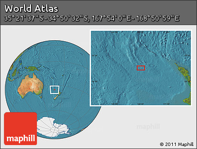 Satellite Location Map of the Area around 35° 6' 5" S, 168° 22' 30" E