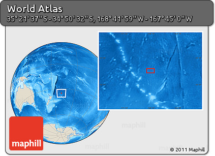 Shaded Relief Location Map of the Area around 35° 6' 5" S, 168° 13' 29" W