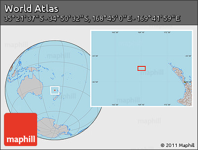 Gray Location Map of the Area around 35° 6' 5" S, 169° 13' 29" E