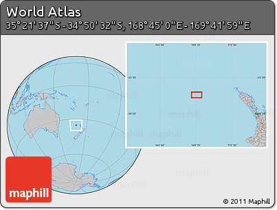 Gray Location Map of the Area around 35° 6' 5" S, 169° 13' 29" E