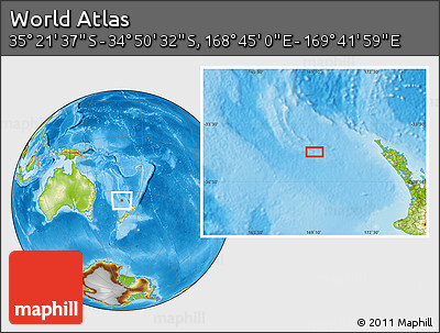 Physical Location Map of the Area around 35° 6' 5" S, 169° 13' 29" E