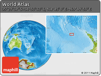 Physical Location Map of the Area around 35° 6' 5" S, 169° 13' 29" E