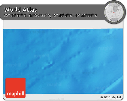 Shaded Relief 3D Map of the Area around 35° 6' 5" S, 16° 13' 30" E