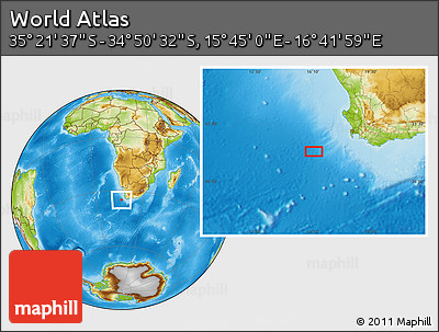 Physical Location Map of the Area around 35° 6' 5" S, 16° 13' 30" E