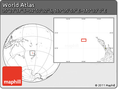 Blank Location Map of the Area around 35° 6' 5" S, 170° 4' 29" E