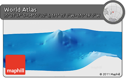 Physical Panoramic Map of the Area around 35° 6' 5" S, 170° 46' 30" W