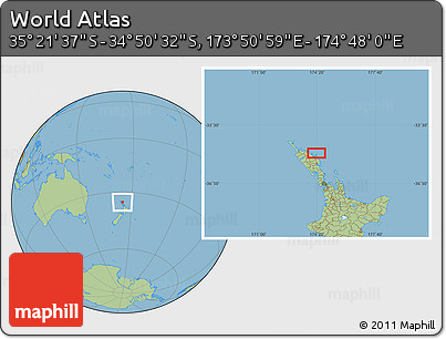 Savanna Style Location Map of the Area around 35° 6' 5" S, 174° 19' 29" E