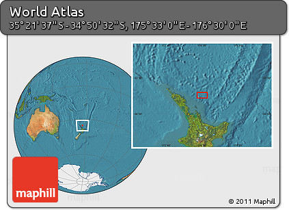 Satellite Location Map of the Area around 35° 6' 5" S, 176° 1' 30" E