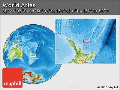Physical Location Map of the Area around 35° 6' 5" S, 176° 52' 30" E