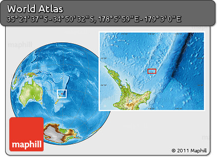 Physical Location Map of the Area around 35° 6' 5" S, 178° 34' 29" E