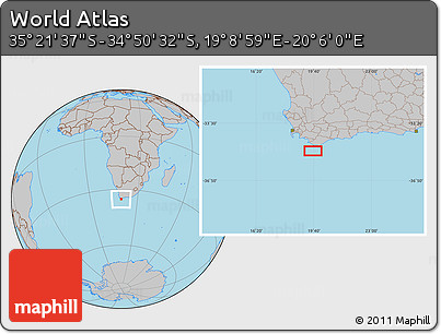 Gray Location Map of the Area around 35° 6' 5" S, 19° 37' 30" E