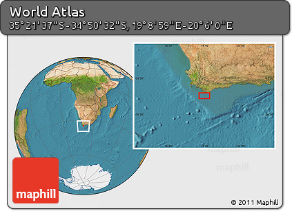 Satellite Location Map of the Area around 35° 6' 5" S, 19° 37' 30" E