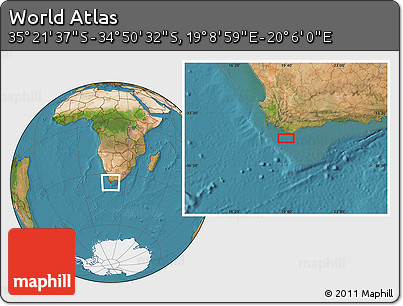 Satellite Location Map of the Area around 35° 6' 5" S, 19° 37' 30" E
