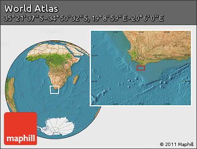 Satellite Location Map of the Area around 35° 6' 5" S, 19° 37' 30" E