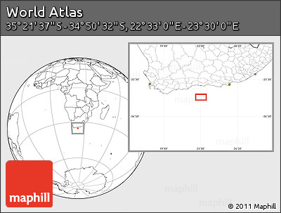 Blank Location Map of the Area around 35° 6' 5" S, 23° 1' 29" E