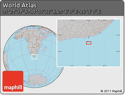 Gray Location Map of the Area around 35° 6' 5" S, 25° 34' 30" E