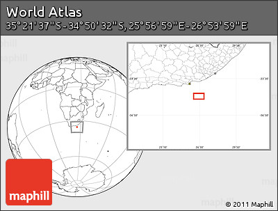 Blank Location Map of the Area around 35° 6' 5" S, 26° 25' 29" E