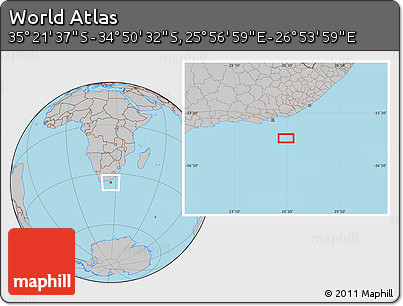 Gray Location Map of the Area around 35° 6' 5" S, 26° 25' 29" E