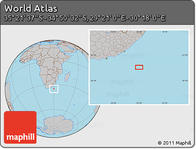 Gray Location Map of the Area around 35° 6' 5" S, 29° 49' 30" E