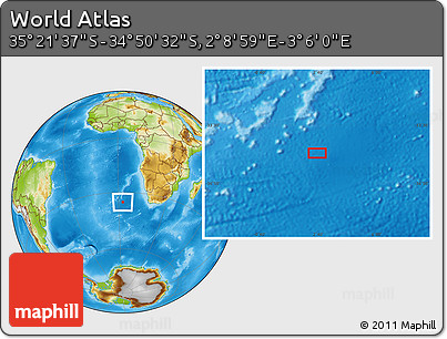 Physical Location Map of the Area around 35° 6' 5" S, 2° 37' 30" E