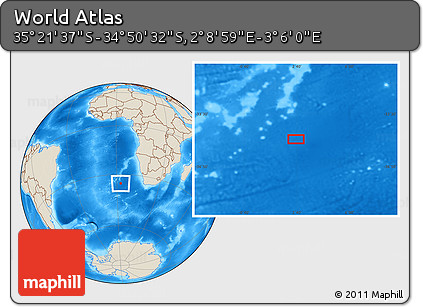 Shaded Relief Location Map of the Area around 35° 6' 5" S, 2° 37' 30" E