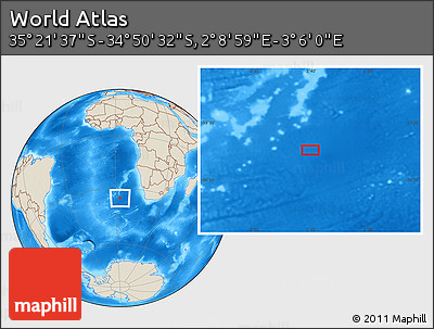 Shaded Relief Location Map of the Area around 35° 6' 5" S, 2° 37' 30" E