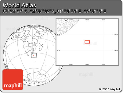 Blank Location Map of the Area around 35° 6' 5" S, 32° 22' 30" E
