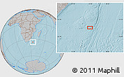 Gray Location Map of the area around 35° 6' 5" S, 34° 55' 29" E, hill shading