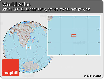 Gray Location Map of the Area around 35° 6' 5" S, 35° 46' 29" E