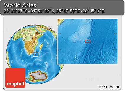Physical Location Map of the Area around 35° 6' 5" S, 35° 46' 29" E