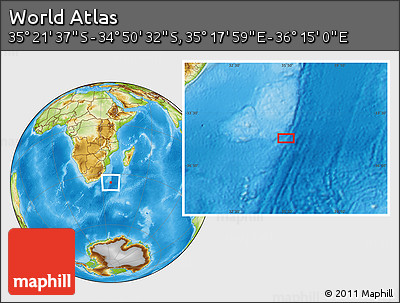 Physical Location Map of the Area around 35° 6' 5" S, 35° 46' 29" E