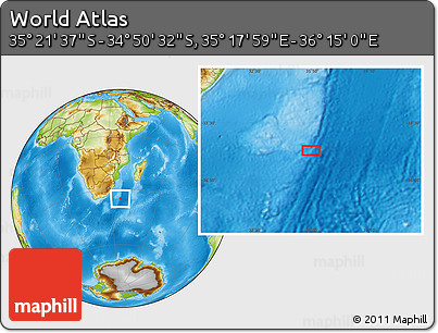 Physical Location Map of the Area around 35° 6' 5" S, 35° 46' 29" E