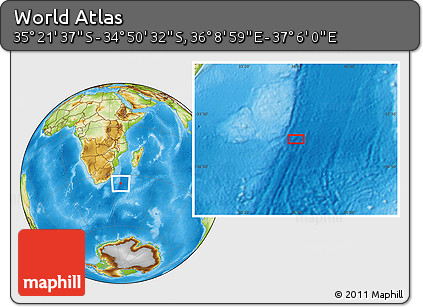 Physical Location Map of the Area around 35° 6' 5" S, 36° 37' 30" E